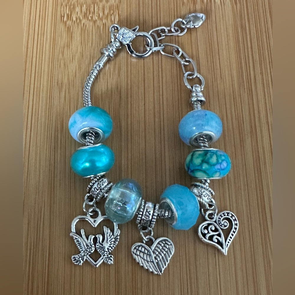 European Style Charm Bracelet Blue 6 inch to 7.5 inch Wrist